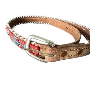 Vintage Genuine Incan Leather Beaded Belt